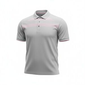 PGA Tour Golf Polo Shirt Gray Pink Striped Short Sleeve Mens Large
